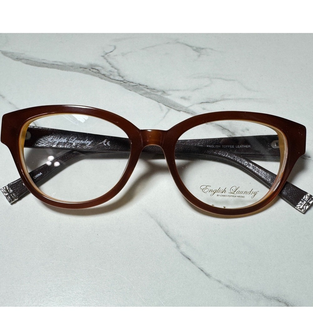 English Laundry Pauline Eyeglasses English Toffee Leather Cat Eye 48-17-135